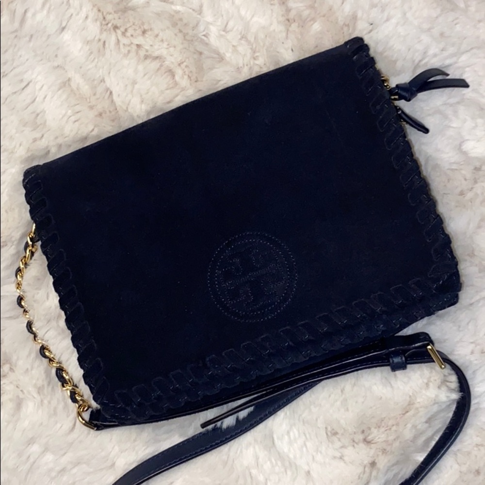 Tory Burch Marion Suede Navy Blue Crossbody Bag